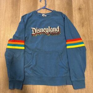 Disneyland Resort Men's Blue Crewneck Sweatshirt Rainbow Sleeve Size XL
